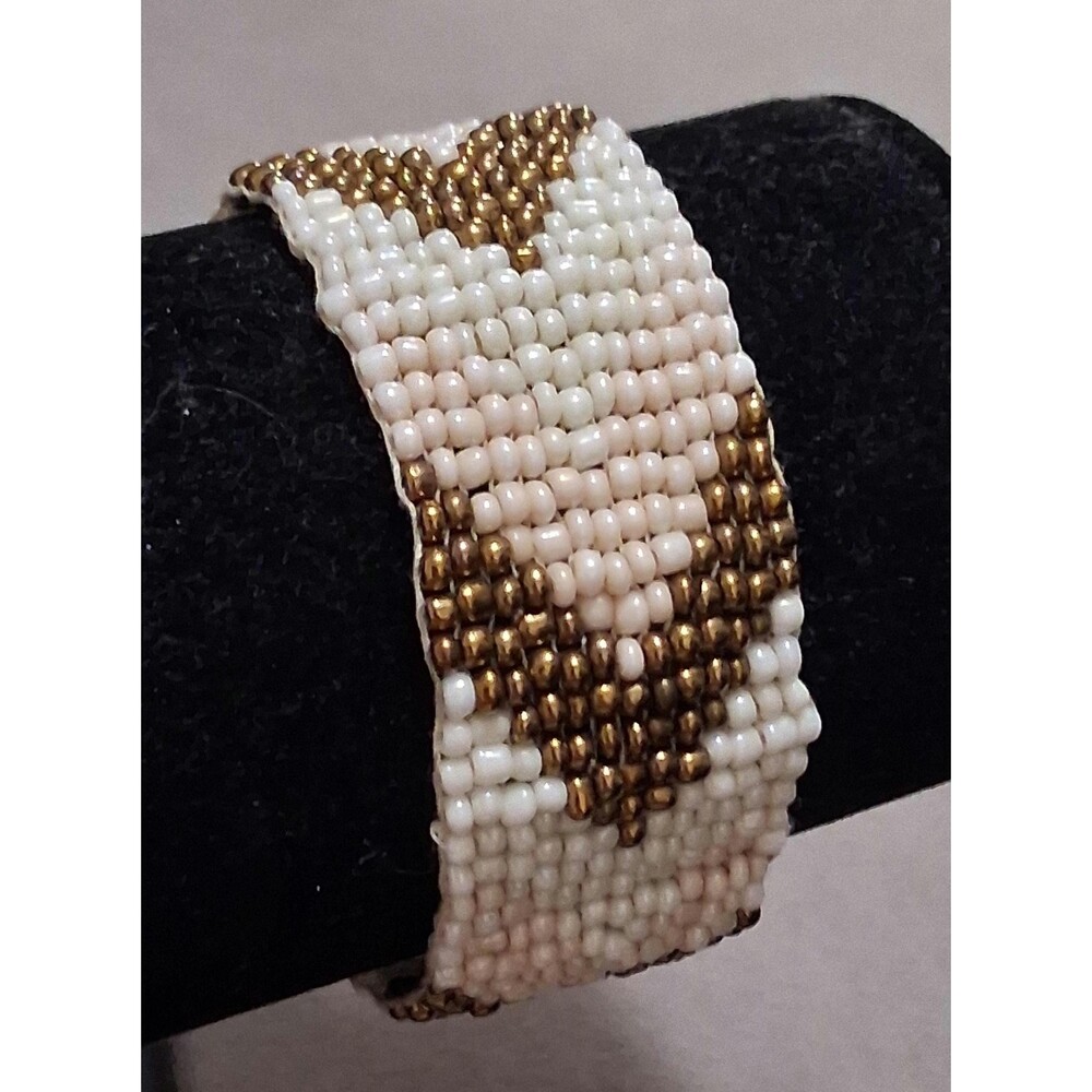 Glass seed bead Chevron pattern peyote stitch wrap bracelet, tri color, 7.5"-8.5